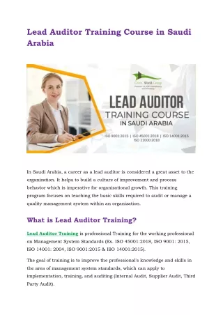 Lead Auditor Training Course in Saudi Arabia