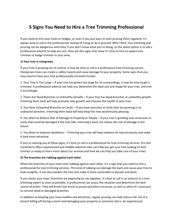 5 signs you need to hire a tree trimming