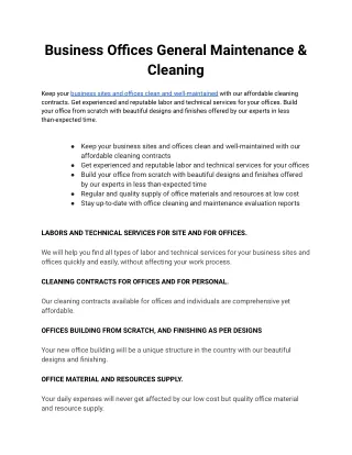 Business Offices General Maintenance & Cleaning