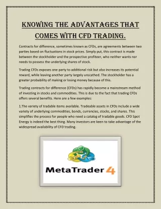 knowing the advantages that comes with cfd trading