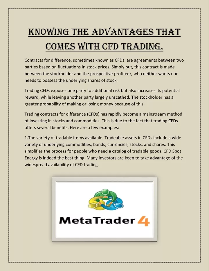 knowing the advantages that comes with cfd trading