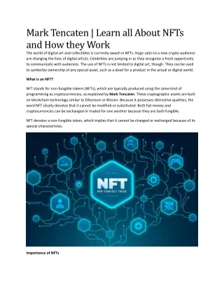 Mark Tencaten - Learn all About NFTs and How they Work