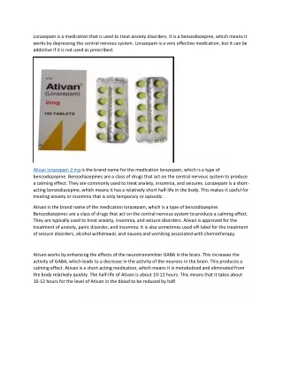 What is Ativan Lorazepam 2mg