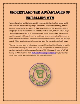 Understand The Advantages of Installing ATM