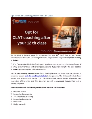 Opt for CLAT Coaching After Your 12th Class