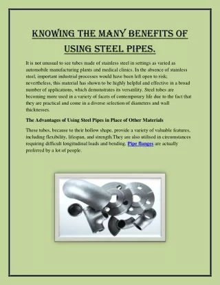 Knowing the many benefits of using steel pipes
