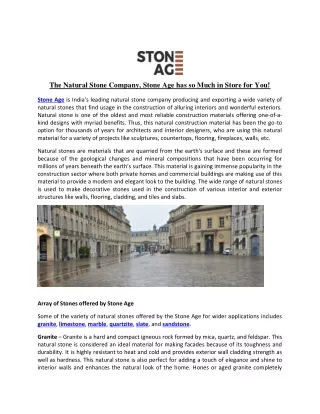 The Natural Stone Company, Stone Age has so Much in Store for You!