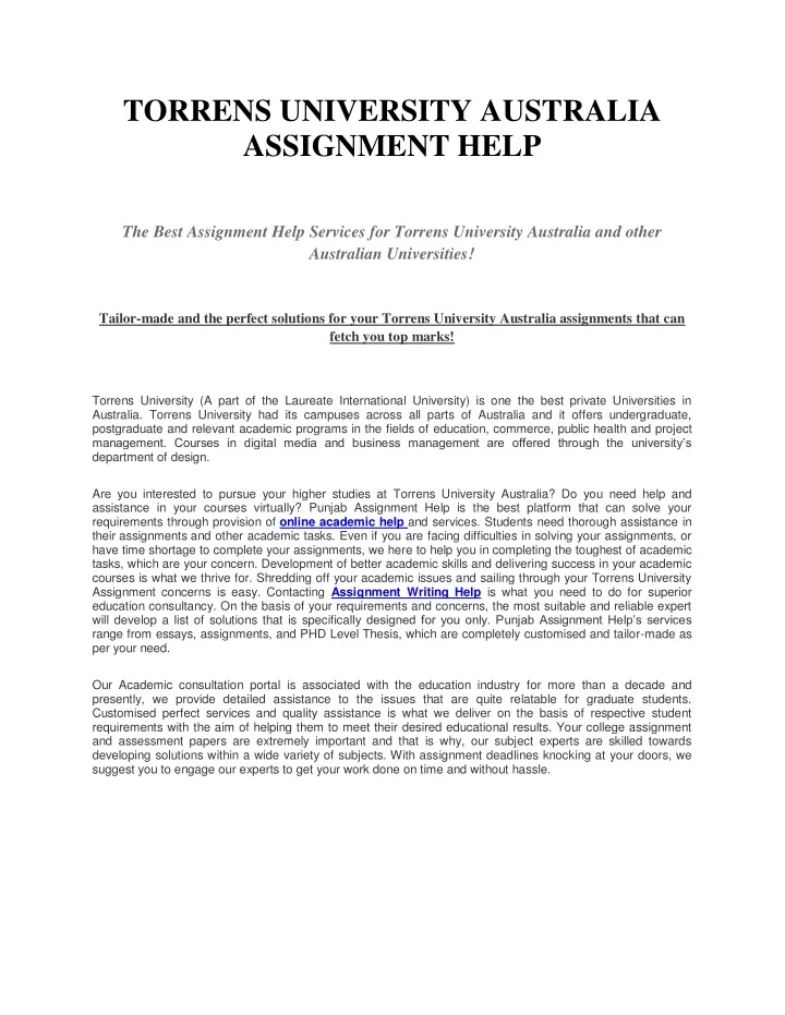 torrens university australia assignment help