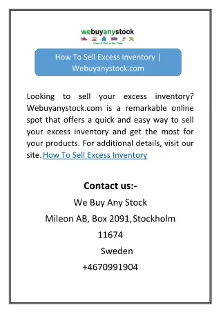 How To Sell Excess Inventory | Webuyanystock.com