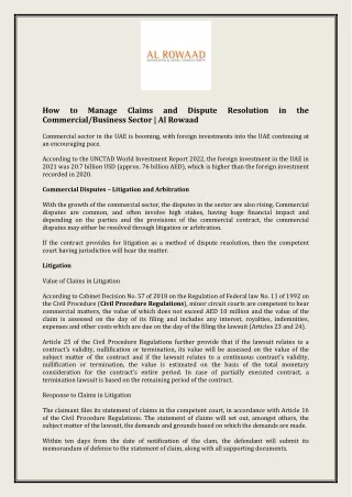 How to Manage Claims and Dispute Resolution in the Commercial/Business Sector