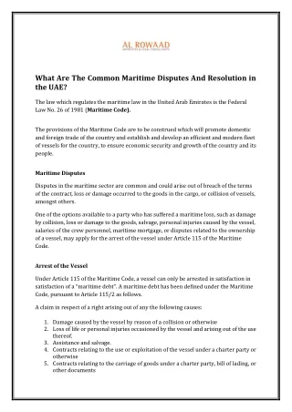 What Are The Common Maritime Disputes And Resolution in the UAE?