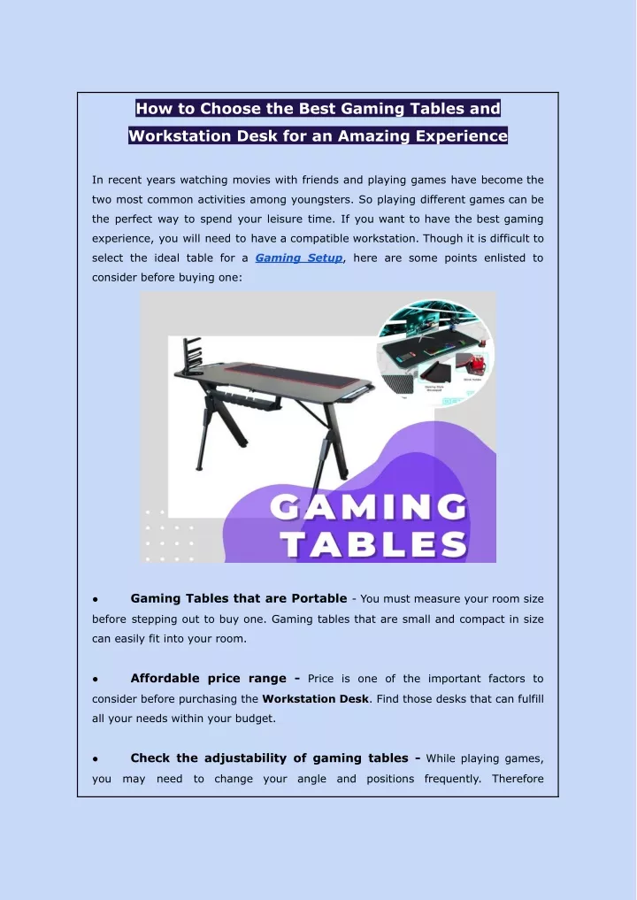 how to choose the best gaming tables and