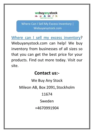Where Can I Sell My Excess Inventory | Webuyanystock.com