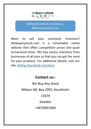 Selling Overstock Inventory | Webuyanystock.com