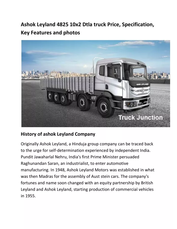 ashok leyland 4825 10x2 dtla truck price