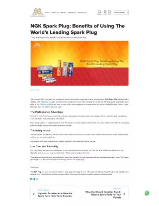 NGK Spark Plug Benefits of Using The World's Leading Spark Plug