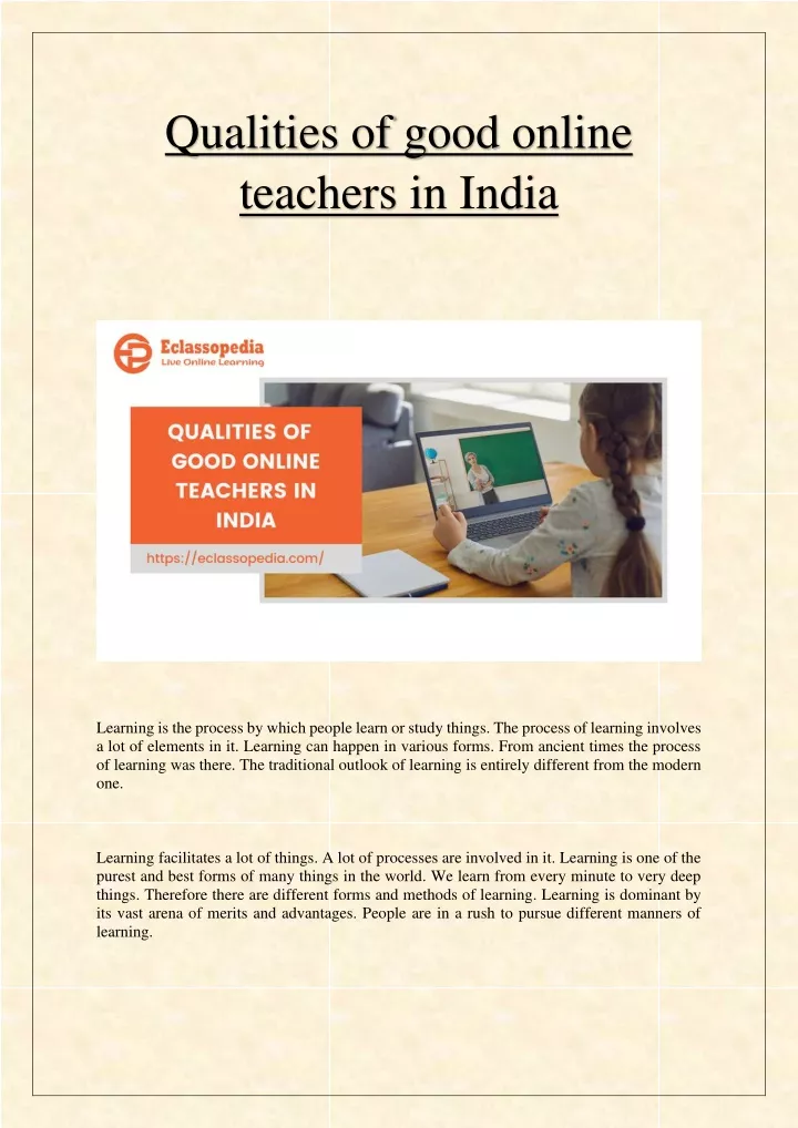 qualities of good online teachers in india