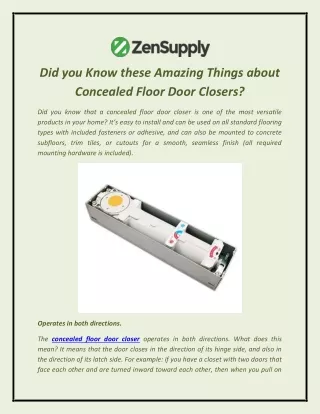 Did you Know these Amazing Things About Concealed Floor Door Closers?