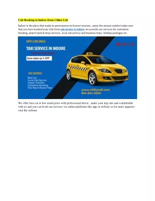 cab booking in indore from chiku cab