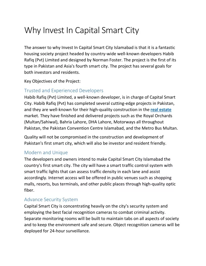 why invest in capital smart city