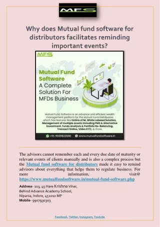 why does mutual fund software for distributors