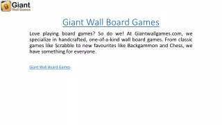 Giant Wall Board Games  Giantwallgames.com
