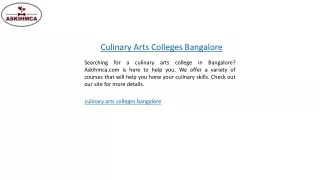 culinary arts colleges bangalore