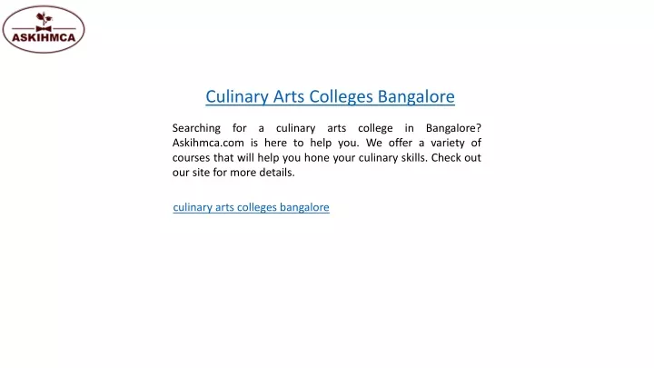culinary arts colleges bangalore