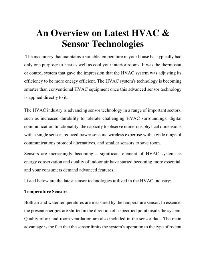 an overview on latest hvac sensor technologies