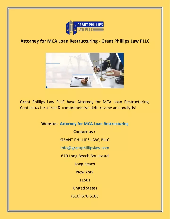 attorney for mca loan restructuring grant