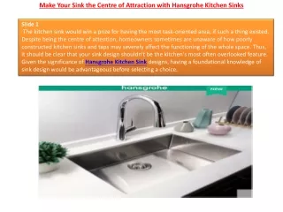 Make Your Sink the Centre of Attraction with Hansgrohe Kitchen Sinks