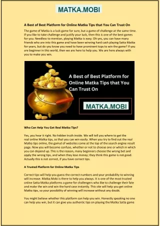 a best of best platform for online matka tips