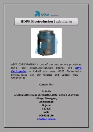 HDPE Electrofusion | acindia.in