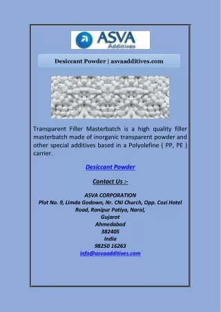 Desiccant Powder | asvaadditives.com