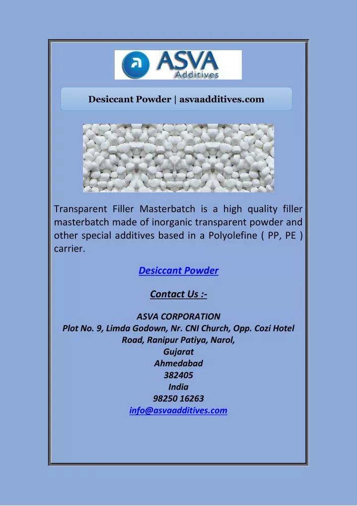 desiccant powder asvaadditives com