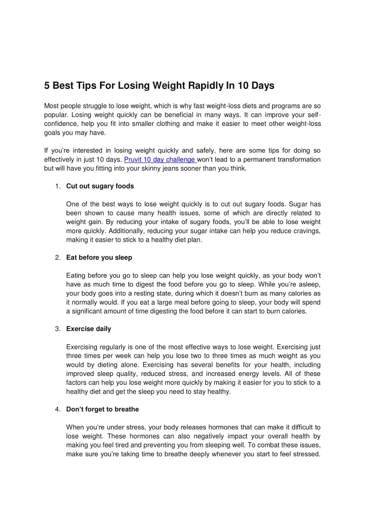 5 best tips for losing weight rapidly in 10 days