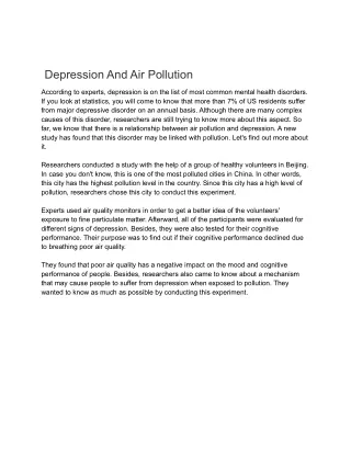 Depression And Air Pollution