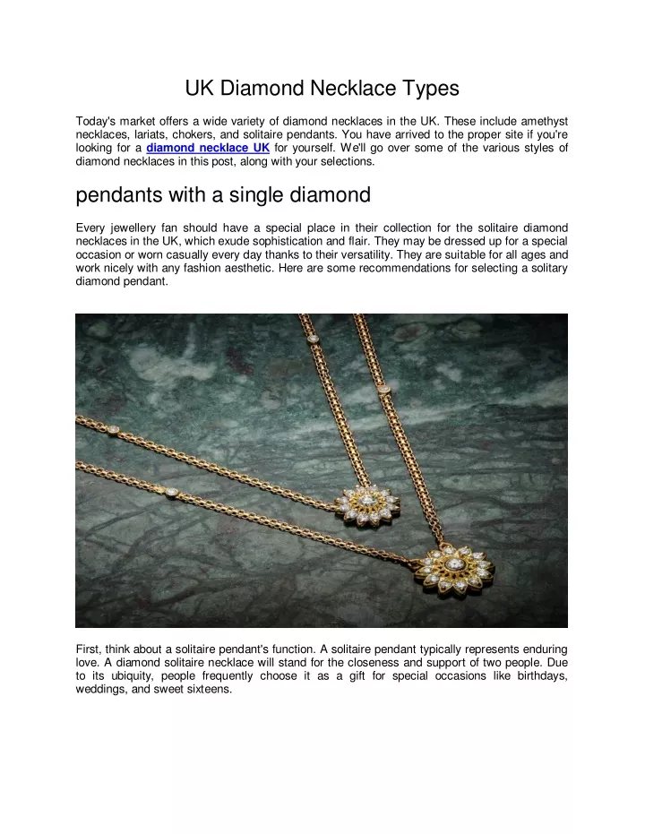 uk diamond necklace types