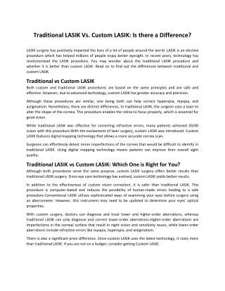traditional lasik vs custom lasik is there