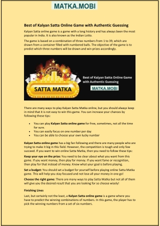 best of kalyan satta online game with authentic