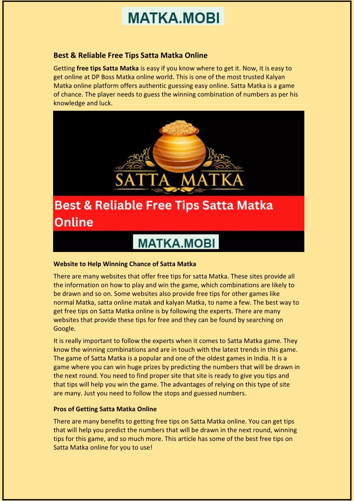 best reliable free tips satta matka online