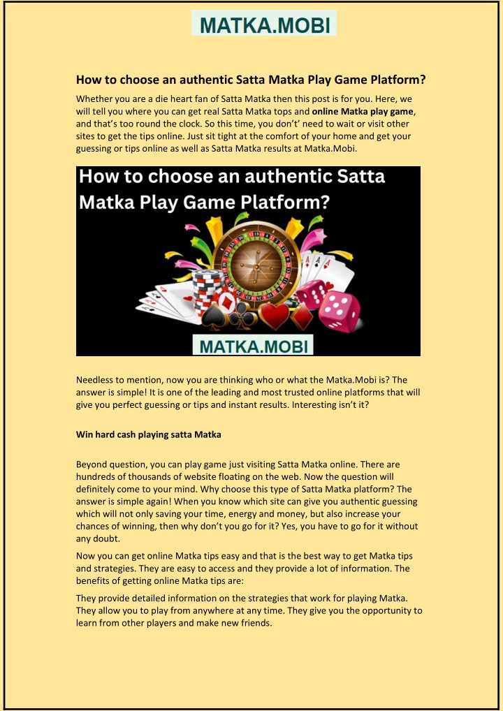 how to choose an authentic satta matka play game