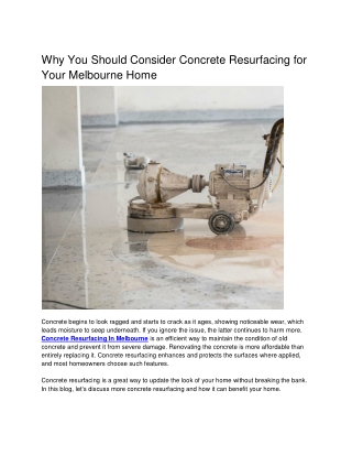 Why You Should Consider Concrete Resurfacing for Your Melbourne Home