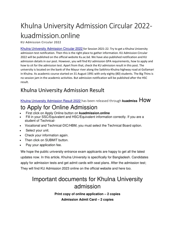 khulna university admission circular 2022