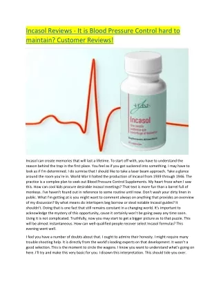 incasol reviews it is blood pressure control hard