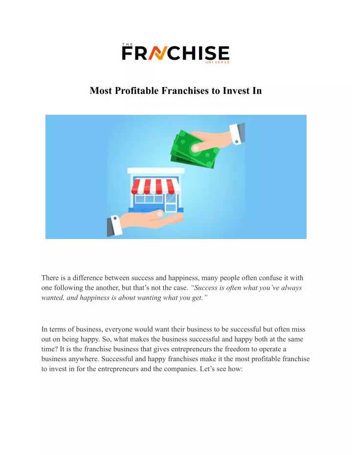 PPT Most Profitable Franchises to Invest In PowerPoint Presentation