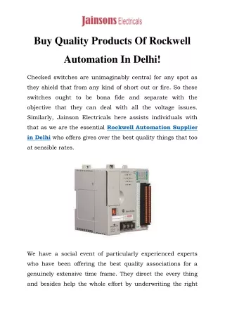 Rockwell Automation Supplier in Delhi Call-9899284452