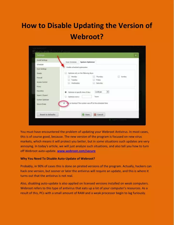 how to disable updating the version of webroot