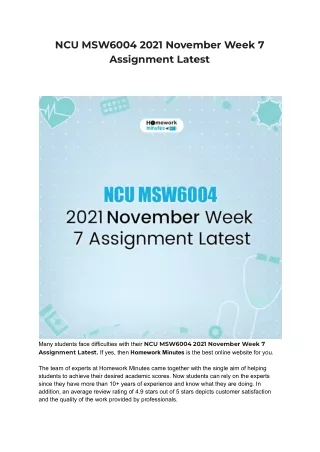 NCU MSW6004 2021 November Week 7 Assignment Latest