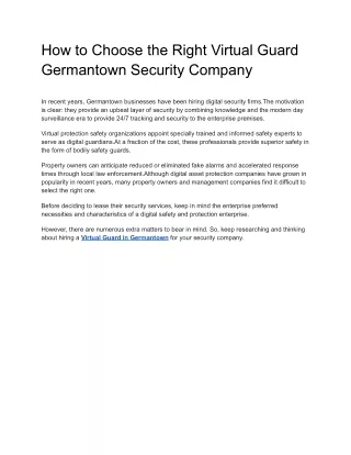 How to Choose the Right Virtual Guard Germantown Security Company